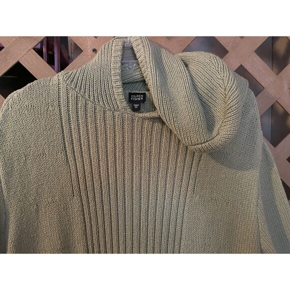 EILEEN FISHER Thyme Silk Blend Cable Knit Hooded Pull-over Lagenlook Sweater XL - Picture 3 of 11